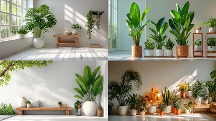 and keyword list based on the image you sent

 Plants Displayed Large Green Indoor Plant Arrangement Near Walls In Minimal Room
