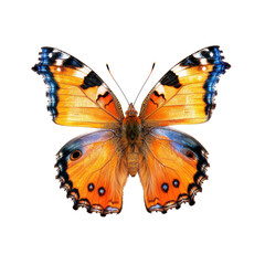 Detailed close-up of a vibrant orange and black butterfly. 