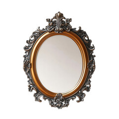 Ornate oval mirror with elaborate silver and gold frame isolated on transparent background