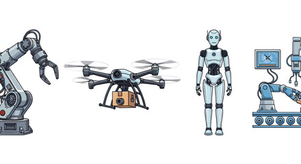 Automation robotics ai technology future industry engineering robot drone machine learning concept design