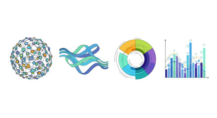 Data visualization charts and graphs for business analytics and presentation of information sets analysis