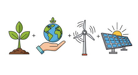 Sustainable energy solutions: plant earth wind solar for environment and future generations power source