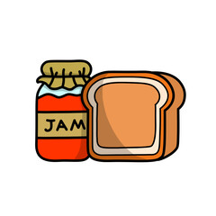 Illustration of bread with a jar of jam, suitable as an icon, sticker or logo.