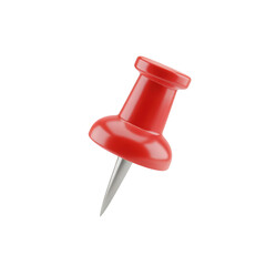 Red pushpin isolated on a  transparent background. 3D rendered thumbtack or drawing pin for office, school, or mapping. Shiny plastic and metal stationery item.