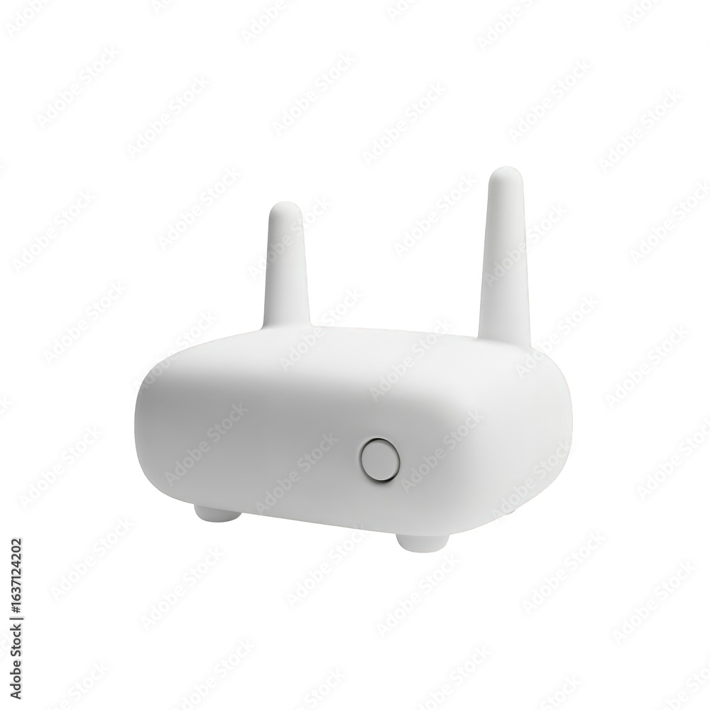 Poster white minimalist wi-fi router with two antennas. 3d render of a modern wireless internet device. net