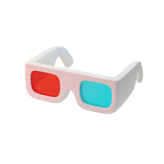 3D Glasses Icon. Anaglyph cinema eyewear for watching movies. Isolated 3D render on a  transparent background.