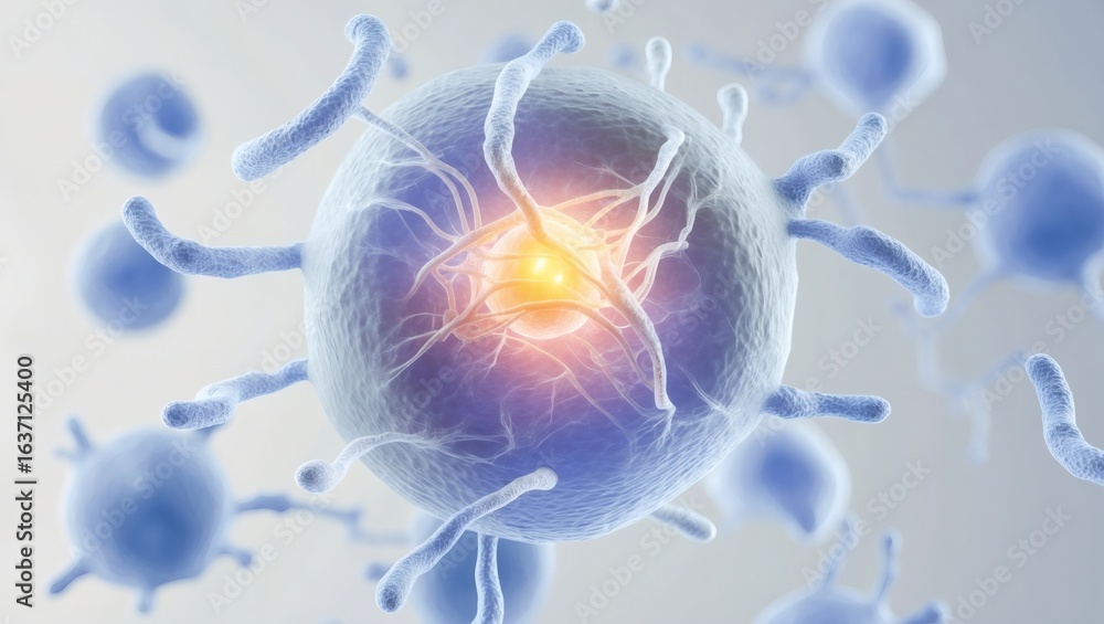 Aufkleber an illustration of a microscopic cell, displaying its intricate structure with vibrant colors and fi