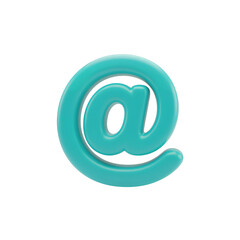 Fototapeta premium @ symbol. 3D turquoise at sign icon for email and internet communication. Glossy digital graphic element isolated on transparent background.
