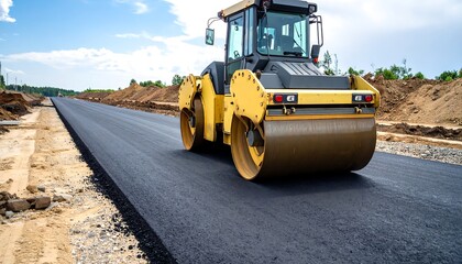 Road construction, asphalt roller