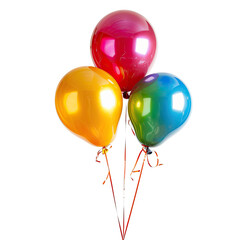 Three colorful balloons, vibrant shades of red, yellow, and green, clustered together on a dark background