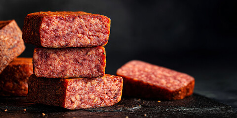 Lorne sausage scottish food on dark background
