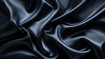 Fototapeta premium Luxurious black silk fabric texture with flowing folds