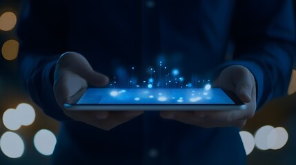 Digital Data Visualization on Tablet Screen, Futuristic Technology Concept