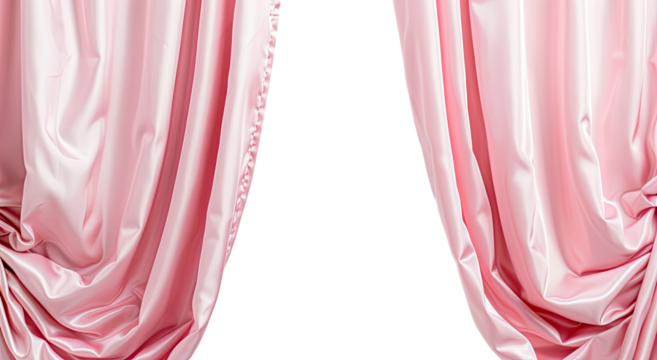 Pink satin curtains, open wide