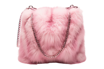 Pink faux fur tote bag with metal chain straps