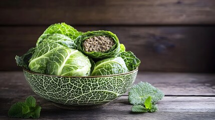Savory Stuffed Cabbage Rolls in Bowl, Delicious Homemade Meal,  Healthy Food Photography