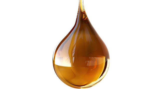 A single, amber-hued drop of liquid