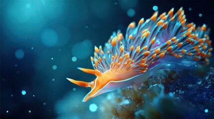 Obraz premium Close-up of a vibrant sea slug. Oceanic, bioluminescent, coral reef, sea life, bright, colorful, glowing