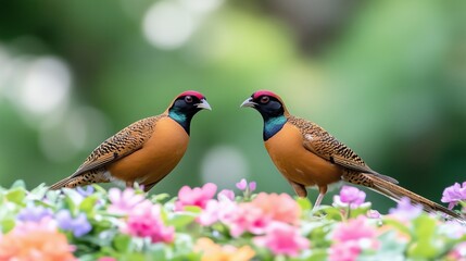 Fototapeta premium Pheasants with on colorful plants