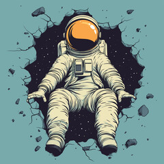 astronaut in hole, vector style simple color
