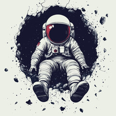 astronaut in hole, vector style simple color
