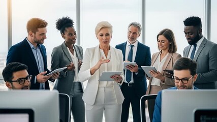 Multiracial Business Team Having a Meeting with Empowered Mature Caucasian CEO - Powered by Adobe