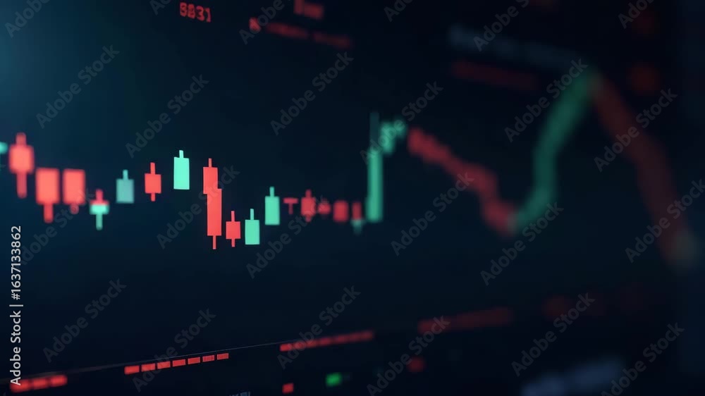 Aufkleber stock market tickers: digital animation of price evolution in 4k with financial chart data and empty