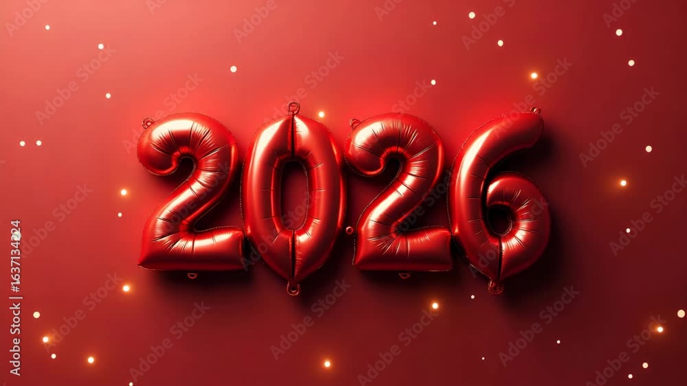 Poster 2026 happy new year on red heart shaped balloons - new year countdown concept with empty space for t