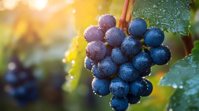 Fresh Grapes on Vine with Water Droplets - Powered by Adobe