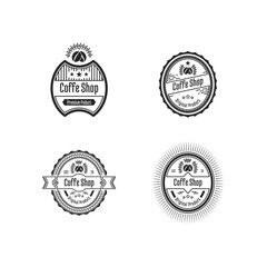  Collection of black vector designs coffee shop logos on a white background. Vintage logo for coffee shop