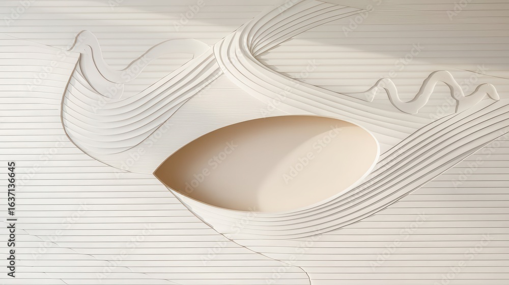 Poster monochromatic layered paper art with a minimalist design and subtle shadows