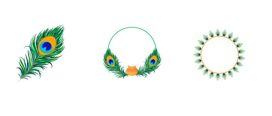 Hindu God Krishna Vector Art with Bansuri, Peacock Feather, and Dahi Handi Pot