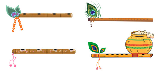 Lord Krishna Janmashtami Festival Art – Flute with Mor Pankh Vector – Hindu Religious Graphic Design © Ranjeet