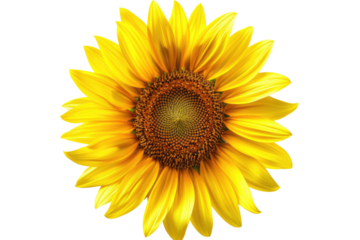 Close-up of a vibrant sunflower, bright yellow petals surrounding a dark brown, textured center