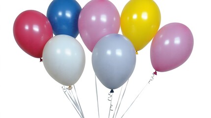 Colorful Bunch of Balloons Floating, Party Decoration, Festive Celebration, Birthday Balloons, Air Balloons, Pastel Balloons, White Background