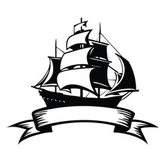 Vintage Sailing Ship Bold Vector Emblem - Nautical Adventure Logo Template