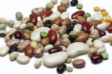 Assorted Dry Beans , Legumes on white background