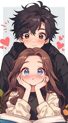 Cute young anime couple - Vertical background
