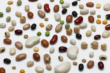 Assorted Dry Beans , Legumes on white background