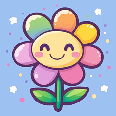 Fototapeta premium Illustration of a cartoon flower with colorful petals and a smiling face