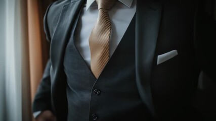 Refined elegance showcase: Close up on bespoke men's tailoring and stylish details, perfect for - Powered by Adobe