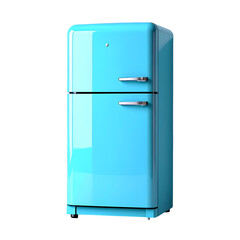Vintage turquoise refrigerator in retro design, isolated on a transparent background, generative AI