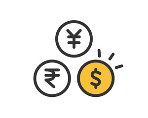 Currency Icons of Dollar, Yen, and Rupee Coins Vector Illustration