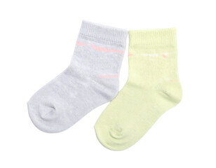 A pair of solid white baby socks, simple and comfortable, isolated on a white background.
