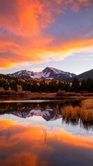 Dramatic sunset over a mountain lake