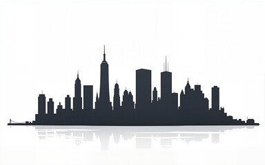 Fototapeta premium New York City skyline with modern skyscrapers and waterfront, isolated on a white background. Manhattan cityscape cutout for creative design or template use. High quality