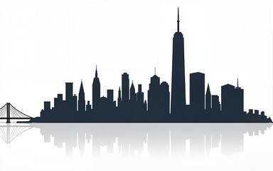 Fototapeta premium New York City skyline with modern skyscrapers and waterfront, isolated on a white background. Manhattan cityscape cutout for creative design or template use. High quality