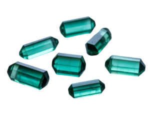 Green crystals isolated on white background for healing gemstones and mineral design concepts
