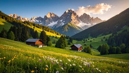 Fototapeta premium Alpine meadow at sunset