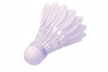 Hand-drawn illustration of a white shuttlecock with feathers, isolated on a transparent background, perfect for badminton-related designs
